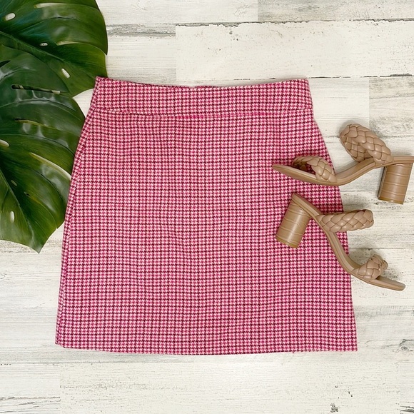 J.Crew Pink Houndstooth Mini Skirt - Picture 1 of 5